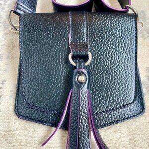 Bijoux Terner Black w Purple Trim Vegan Leather Mini Crossbody Belt Bag